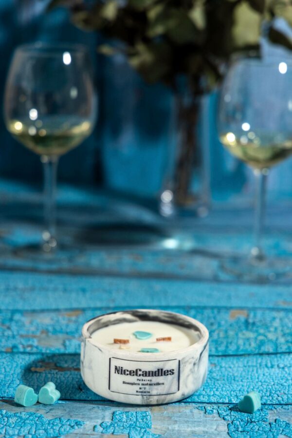 Bougie bien-être en cire végétale – Marble Bowl & mèches en bois crépitantes