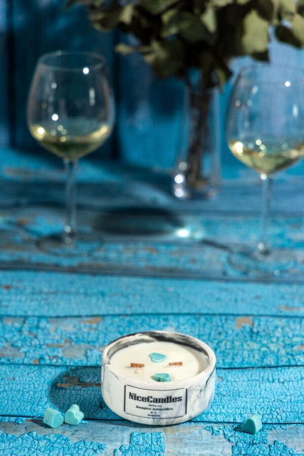 Bougie bien-être en cire végétale – Marble Bowl & mèches en bois crépitantes