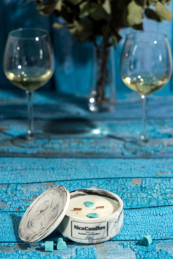 Bougie bien-être en cire végétale – Marble Bowl & mèches en bois crépitantes