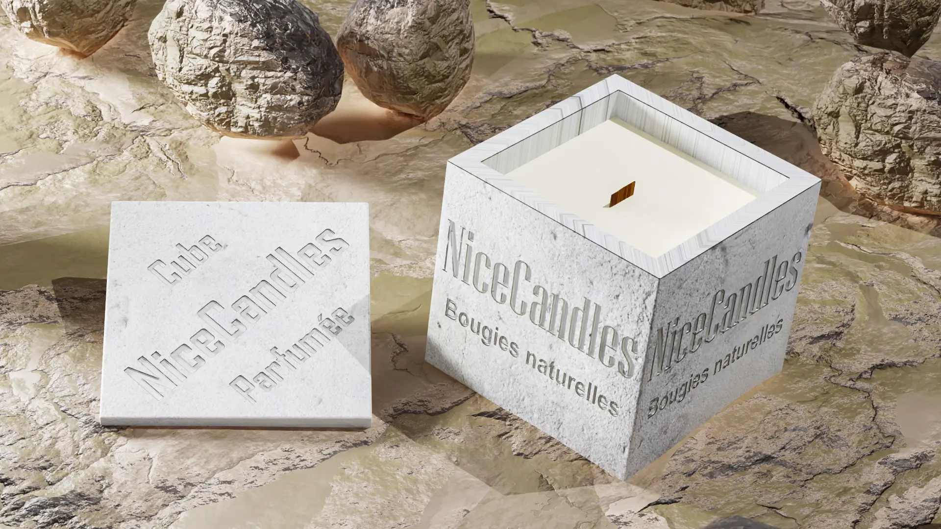Bougie cube parfumée – design moderne issu de l'impression 3D à Nice