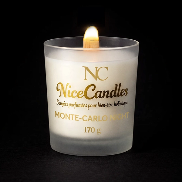 bougie parfumée artisanale à mèche en bois crépitante