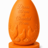 Bougie sur mesure artisanale en forme d’œuf avec texte personnalisé et relief décoratif réalisée avec moule silicone sur mesure NiceCandles