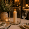 Cierge artisanal Ø40 x 200 mm - Bougie de table et bougie pilier Cierge artisanal Ø40 x 200 mm en cire végétale, bougie de table et bougie pilier allumée dans un photophore en verre